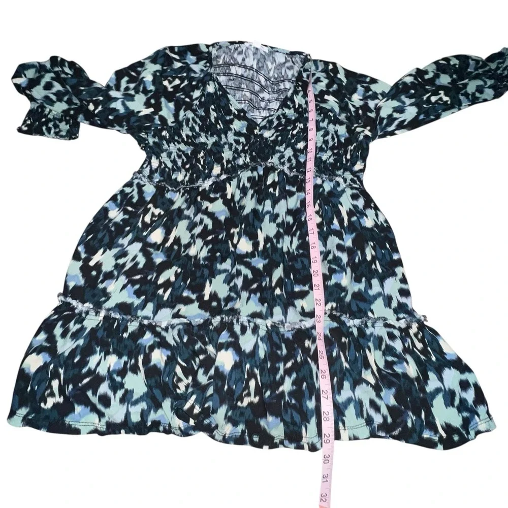 BeachLunchLounge Top‎ Boho Blue Floral Cotton Tiered Talia Tunic Large V Neck - Picture 6 of 9